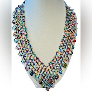 Colorful Beaded Necklace Czech Glass Beaded Bib Necklace Handmade